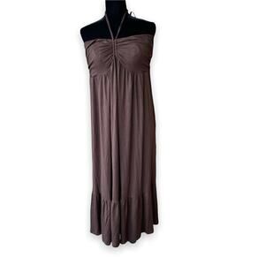 Maternal America Womens Dress Size Large Brown‎ Knit Halter Maxi Maternity NEW
